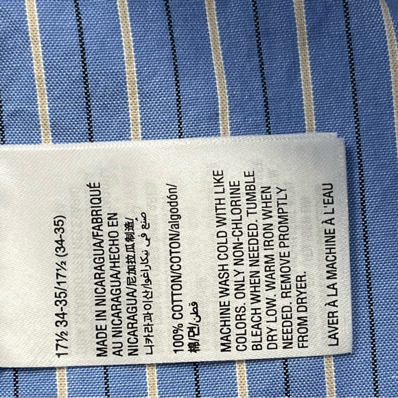Club Room Shirt Adult Size 17.5 XL Blue Tan Striped Button Up Performance Men - Picture 9 of 14